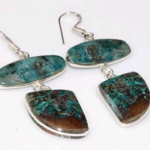 Chrysocolla, Quantum Quattro Gemstone 925 Sterling Silver Dangle Earrings